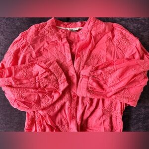 Pilcro by Anthropologie Coral pink cotton embroidered Button-Up Shirt
